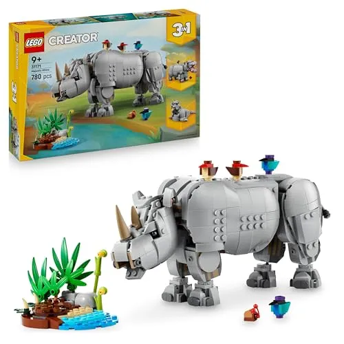LEGO Creator 3in1 Wilde Tiere: Prächtiges Nashorn, Flusspferd oder Walross - Bauspielzeugset mit 3-in-1-Funktion: Kinder bauen ein Nashorn, Flusspferd oder Walross – ideal für kreatives Spiel und fantasievolle Abenteuer.