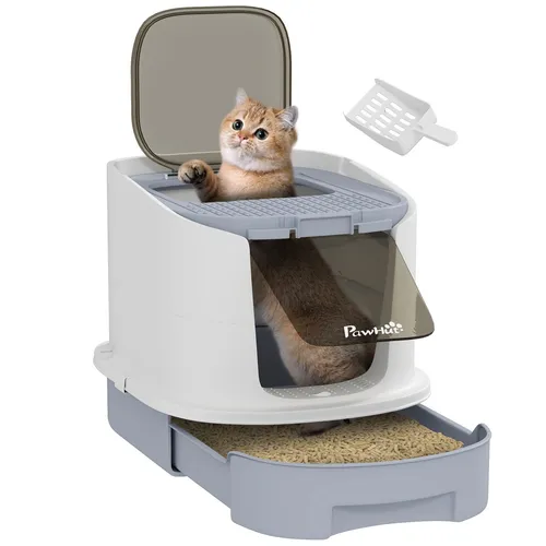 PawHut Katzentoilette mit Deckel und Schaufel, 40,5 x 52,5 x 42,5 cm, grau