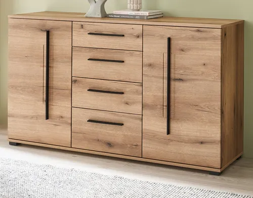 Furn.Design Sideboard Design-D in Evoke Eiche, 150 x 86 cm mit Soft-Close-Funktion - Elegantes Sideboard mit 4 Schubladen und variabel einsetzbaren Einlegeböden. Ideal für stilvollen Stauraum und einfachen Zugang. Pflegeleicht und mit langlebigen Materialien für Ihr Zuhause.