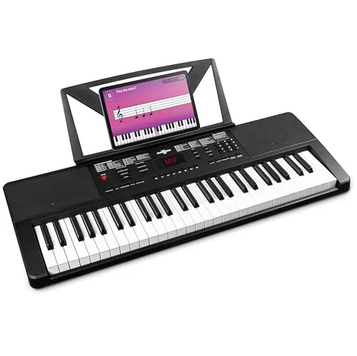 MAX Rhapsody54 - Keyboard Piano mit Notenhalter für Anfänger und Fortgeschrittene, 54 Tasten E Piano mit Lautsprecher, Display, 50 Demo Songs, Piano Keyboard, Lern-Funktion, 600 Klangarten
