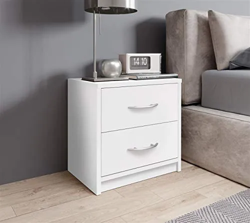 möbelando Nachttisch Nachtkonsole Nako Nachtkommode Bettine II Weiß - MODERNES DESIGN - Die elegante Nachtkommode überzeugt durch ihre klare Linienführung und fügt sich harmonisch in jedes Schlafzimmer ein. PRAKTISCHER STAURAUM - Mit 39 cm Breite und 39 cm Höhe bietet sie ausreichend Platz für Ihre Utensilien. EINFACHE MONTAGE - Dank der beiliegenden Anleitung ist der Aufbau schnell erledigt.