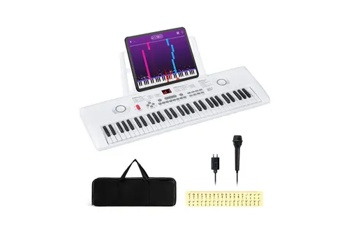 COSTWAY Home-Keyboard, Digital Piano mit 61 Tasten - Perfektes E-Keyboard für Anfänger! 61 Tasten, 100 Rhythmen und 100 Klangfarben bieten kreativen Musikgenuss. Inklusive Ständer, Mikrofon und Tragetasche für einfachen Transport.