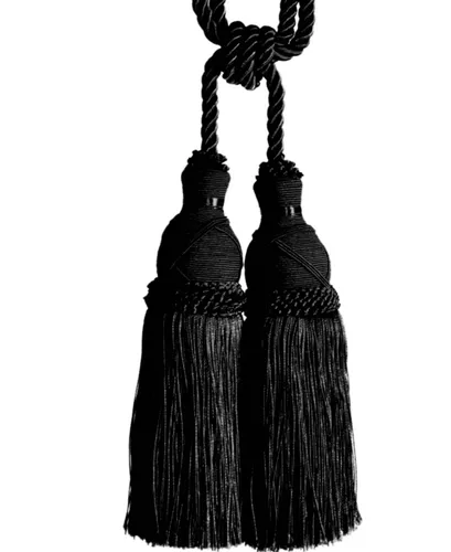 Feine Raffhalter 70cm m. Doppel Quaste 20cm schwarz Gardinenhalter Kordel DIY DE