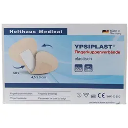 Holthaus Medical Wundpflaster YPSIPLAST Fingerkuppenverband 4,5 x 8cm 50Stück (50 St., saugfähige Wundauflage), hohe Klebekraft mit breiten Flügeln 4.5 cm x 8 cm