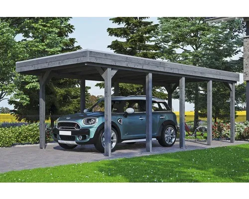 Einzelcarport SKAN HOLZ Friesland - Flachdach mit Aluminium-Dachplatten - Gartenhäuser, Geräteschuppen & Carports. Robuster Carport aus Holz mit grauem Flachdach und langlebigen Aluminium-Dachplatten für optimalen Wetterschutz.