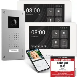 Balter Video-Türsprechanlage Entri Set L mit 2 Monitoren und Smartphone App - Die Balter ENTRI L Video Türsprechanlage vereint modernes Design mit praktischer Benutzerführung. Full HD-Bilder, 150° Weitwinkel und Nachtsicht garantieren Sicherheit. Die Smartphone-App ermöglicht einfache Kommunikation und Türöffnung von unterwegs.