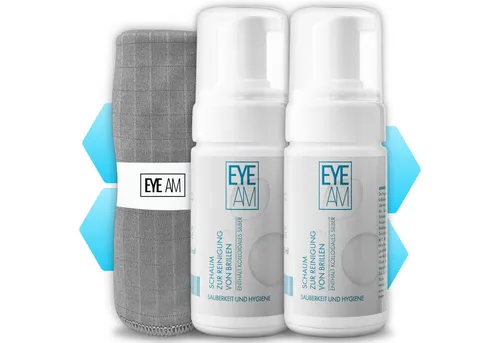 EyeAm Brillenschaum mit kolloidalem Silber, Für die Reinigung der Brille, Glasreiniger (2x100ml Inkl. Mikrofasertuch)