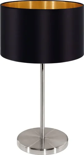 EGLO Maserlo Tischlampe - Moderne Textil Tischleuchte - Stehlampe mit edlem Stahl in Nickel matt und schwarzem Stoffschirm, schafft gemütliche Atmosphäre in jedem Raum. Schalter am Kabel für bequemes Ein- und Ausschalten.