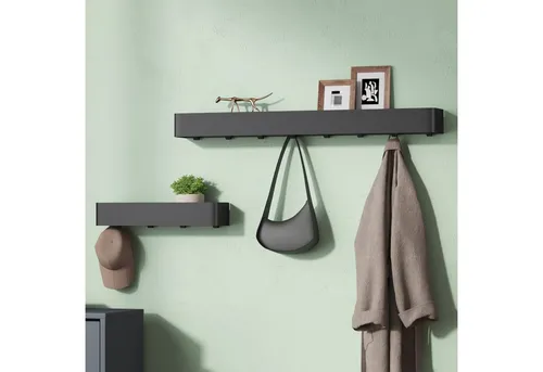 Mai & Mai Wandgarderobe mit Ablage und 8 Haken – Sandschwarz Reglo-05 - Multifunktionale Wandgarderobe mit 4 verdeckten Haken und praktischer Ablage. Ideal für Flur, Badezimmer oder Küche. Rostfreies Material sorgt für Langlebigkeit und einfache Reinigung.