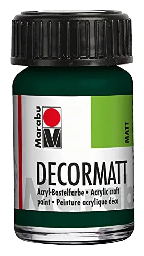 Marabu 14010039075 - Decormatt Acryl Tannengrün 075, 15 ml, samtmatte Acrylfarbe auf Wasserbasis, cremig und farbintensiv, speichelfest, wetterfest, zum freien Malen und Schablonieren