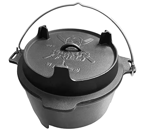 Grillfürst Dutch Oven DO 4 Sonderedition Klaus Grillt - stabil stehender Feuertopf durch speziell entwickelte T-Füße, hitzebeständiger Gusseisen Topf, Deckel als Pfanne nutzbar, ca. 4 Liter