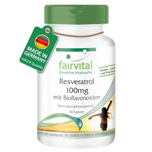 Fairvital | Resveratrol 100mg Kapseln mit Bioflavonoiden - 90 Kapseln - VEGAN - mit Rutin, OPC und Quercetin