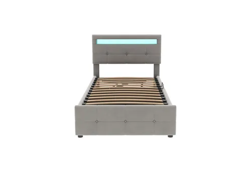 Polsterbett Kinderbett 90x200 cm mit LED-Beleuchtung und Stauraum
