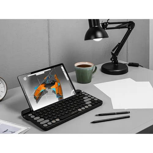 A4TECH FSTYLER FBK30 - Funk Tastatur Schwarz/Grau - Multifunktionale drahtlose Tastatur mit Bluetooth und 2,4 GHz, ermöglicht den Anschluss von bis zu 4 Geräten gleichzeitig, leiser Betrieb und ideal für Büro und Gaming.