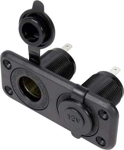 TRU Components Dual-Kfz-Einbaubuchse mit Schutzkappe Belastbarkeit Strom max.=20A 12 V/DC