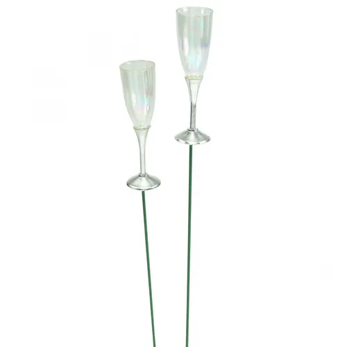 Silvester Tischdeko Mini Sektglas 7,5cm zum Stecken - Moderne Tischdekoration für Neujahr mit elegantem Perlmutt-Effekt, ideal für festliche Anlässe und eine stilvolle Feier.