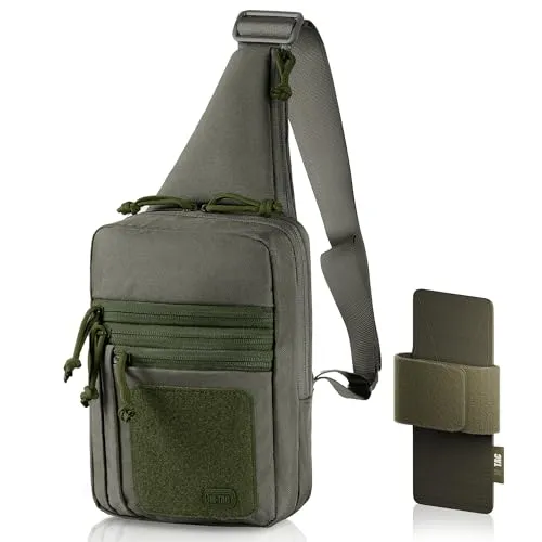M-Tac Schultertasche mit Pistolenholster – Taktische Umhängetasche Olive aus 600D Polyester mit Klettverschluss & verstellbarem Gurt | Verdecktes Tragen, Outdoor, EDC