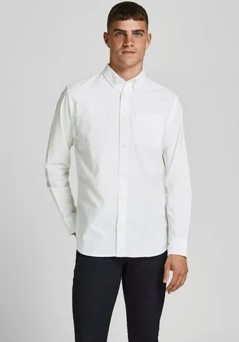 JACK & JONES Herren Freizeit Hemd JPRBROOK Oxford Slim Fit Weiß Blau - Herrenhemden, leicht und komfortabel für höchsten Tragekomfort, ideal für Freizeit und lässige Anlässe.