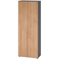 Bümö Smart Aktenschrank - 6 Ordnerhöhen in Graphit/Nussbaum - Stabiler Aktenschrank mit 6 Ordnerhöhen, höhenverstellbaren Füßen und einfachem Threespine-Klicksystem für schnelle Montage. Ideal für effiziente Büroumgebungen.