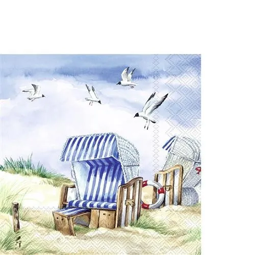 kleine Cocktailservietten Strandlust - Strandkorb unter Möwen 33x33cm 20