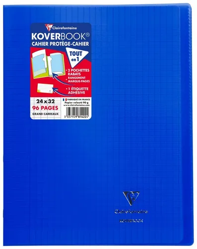 Clairefontaine Koverbook 24x32 cm - 10er Set - Schulhefte mit 48 Blatt 90g, französischer Lineatur Seyès und robustem, transparentem Polypropylen-Einband in Marineblau - ideal für Schule und Studium.