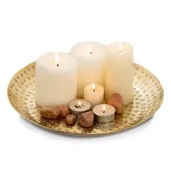 Amagohome Dekotablett ø 28 cm rund Deko Tablett Serviertablett Metall Kerzentablett : gold