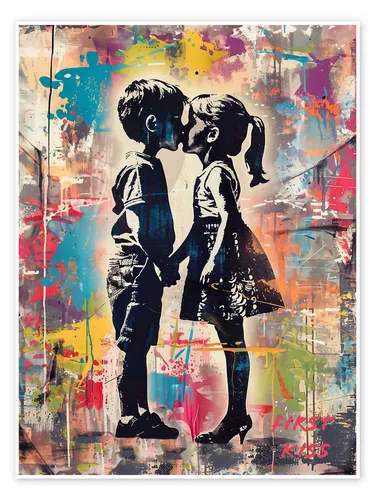 Posterlounge Wandbild Erster Kuss, Street Art Graffiti, Frank Daske, erhältlich als Poster, Leinwandbild, Wandsticker oder Acrylglasbild