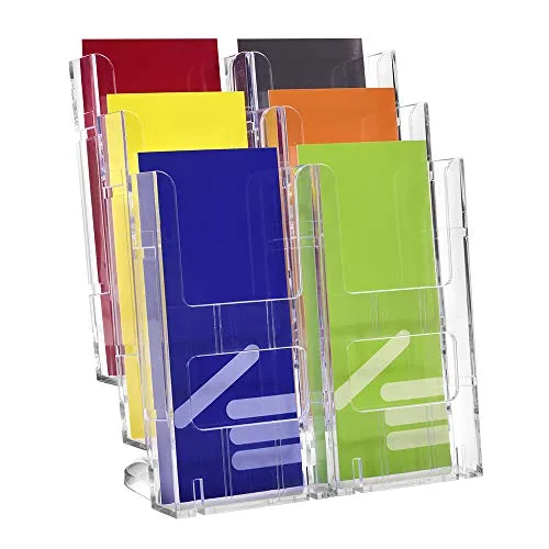 Tischprospektständer DIN Lang (99x210mm) mit 6 Fächern – Glasklarer Flyerhalter für Tische