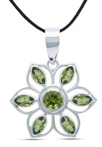 mantraroma Kettenanhänger 925 Silber Peridot leuchtend grüner Stein Edelstein Kettenanhänger Damen Sterling Silber Halskette Anhänger Geschenk (MAH-153-59)