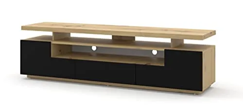 BIM Furniture TV Lowboard Schrank Eva 180 cm TV Tisch Sideboard doppelte Tischplatte TV Kommode HiFi Tisch (Artisan Eiche/Schwarze Matte mit Beleuchtung)