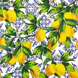 Home Fashion, Citrus Branches on Tiles, Lunch-Servietten aufgefaltetes Maß 33 cm x 33 cm, im Viertelfalz, 20 Stück pro Packung