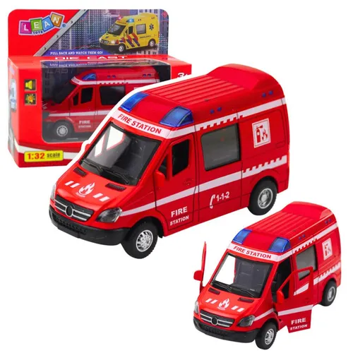 Lean Metall-Feuerwehr-Lkw Drive Pull Back Lights Sounds Rot 1:32