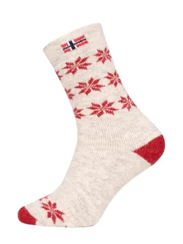 Ein Paar Norweger Socken Damen Und Herren Skandinavisches Design Skandinavische Socken Kuschelsocken 80% Wolle Dicke Socken Hyggelig Warm | Rot Gr. 39-42