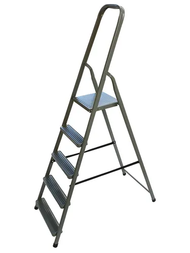 VaGo Haushaltsleiter 5 Stufen - Klappleiter aus Stahl - Mehrzweckleiter mit 5 Stufen, platzsparend und belastbar bis 125 kg. Ideal für Heimwerker- und Renovierungsarbeiten, bietet Sicherheit und Flexibilität bei jedem Einsatz.