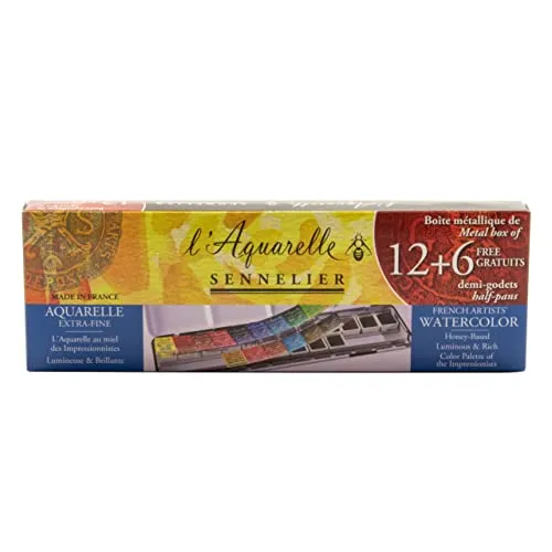 Sennelier Extra-fine Aquarellmetallkasten mit 12 1/2 Näpfchen + 6 gratis