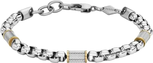 Fossil Edelstahlarmband für Herren mit Karabiner oder Faltschließe - Armbänder für Herren aus hochwertigem Edelstahl, poliert und in Silber, mit sicherem Hummerverschluss für optimalen Tragekomfort.