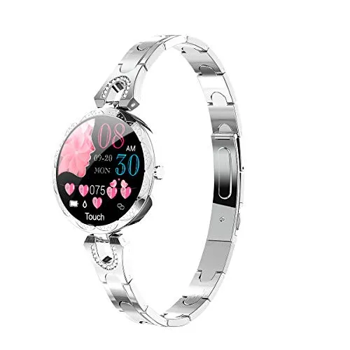 LONGLU Smartwatch für Frauen, Bluetooth Smartwatch kompatibel für iOS, Android, iPhone, Samsung, Fitness-Tracker mit Herzfrequenz, Blutdruck, wasserdicht, Schrittzähler, Schlafaktivität (Silber)