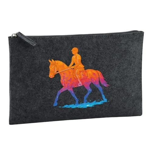 Huuraa Kulturbeutel Reiten Bunte Silhouette 1 Liter Charcoal Filz Kosmetiktasche Geschenkidee