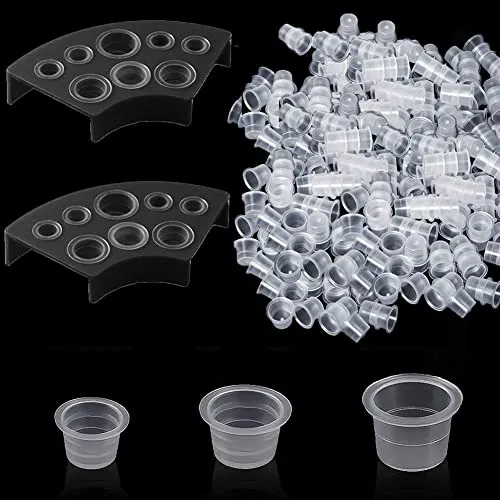 Stück Tattoo Farbkappen Cups mit 2 Schwarz Cups Halterungen, 200 kleine 200 mittlere 200 große Kunststoff Farbbehälter, Kleine Tinte Pigment Cups Ink Cups Tattoo Zubehör 600
