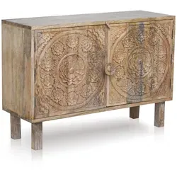 Marrakesch Orient & Mediterran Interior Kommode Nakim 104cm - Skandinavische Kommode aus echter Handarbeit, 4 Füße, 2 geschlossene Fächer, ideal für stilvolle Aufbewahrung und ein warmes Ambiente.