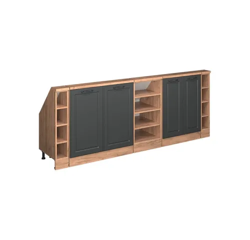 Vicco Unterschrank R-Line, Anthrazit Landhaus/Goldkraft Eiche, 215 cm – 5er Set - Unterschrank für Dachschrägen, optimaler Stauraum und modernes Design, passt perfekt unter die Schräge und sorgt für Ordnung in der Küche.