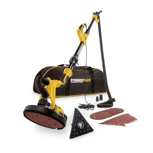 Powerplus Elektro-Trockenbauschleifer POWX0477 - 710W Schleifmaschine für Trockenbau - Schleifmaschine für Trockenbau mit Teleskopstiel bis 165 cm, zwei Schleifpads und einstellbarer Geschwindigkeit für eine staubfreie Arbeitsumgebung.