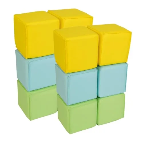 alldoro 12 weiche Softbausteine aus Schaumstoff - Matratzenauflagen - 12 abwaschbare Softbausteine aus Schaumstoff für Babys und Kinder, ideal für sicheres Spielen und kreative Bauprojekte.