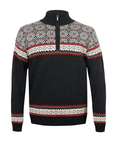 Kama Sweater Pullover 4097 Half Zip mit Nordischen Muster (Merinowolle, sehr warm) graphitgrau Herren, Größe: L