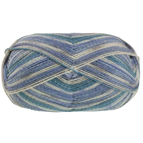 Lana Grossa MEILENWEIT 100 g Denim Mix zeitlose 4-fach Herren-Sockenwolle 420 m, Farbe:4660 - Ecru/Hell-/Taubenblau/Jeans/Hellgrau/Grau