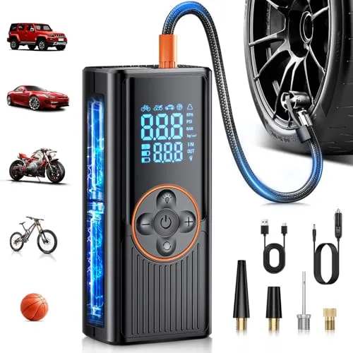Kabellose Elektrische Luftpumpe 8000mAh – Kompakter Akku-Kompressor mit Digitalanzeige und LED-Licht