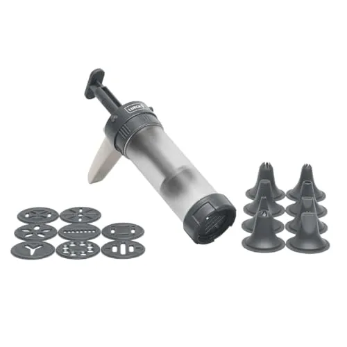 Lurch Gebäckpresse zur Herstellung von Spritzgebäck mit 9 Motivscheiben und 8 Tüllen, Iron Grey/Weiß, Ø 11,5
