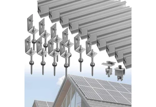 avoltik Solarmodul-Halterung Set für Blechdächer - Robustes Montageset zur sicheren Befestigung von 1-4 Solarmodulen auf Blechdächern. Enthält alles für eine einfache Montage: Schienen, Stockschrauben und Klemmen in verschiedenen Farben. Ideal für Solarprojekte und Balkonkraftwerke.