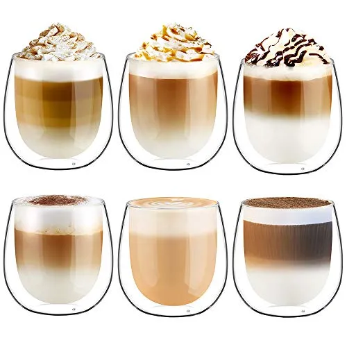 glastal 250ml Doppelwandige Latte Macchiato Gläser Set Borosilikatglas Kaffeetassen Glas 6er Set Kaffeeglas Teegläser für Espresso,Cappuccino,Latte,Iced Americano,Tee,EIS,Milch,Saft