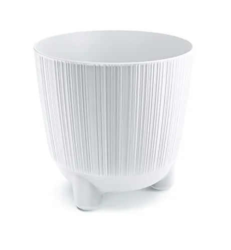 PROSPERPLAST Geriffelter Blumentopf - 19, 4 x Ø, 5 cm – Pflanzentöpfe für Drinnen und Draußen Blumentöpfe Heimdeko Zimmerpflanzen im Innenbereich Niedlicher, Weiß, (DRF200N-S449)